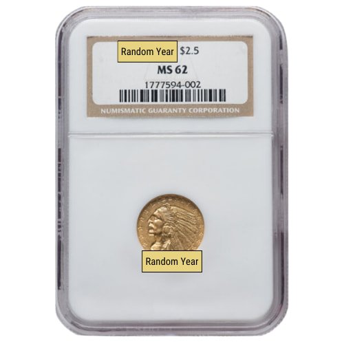 Gus25indianngcms62 01209 Us Gold Indian Quarter Eagle 2 50 Coin Ngc Ms 62 Random Year Front