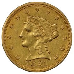 1851 $2.50 Liberty Quarter Eagle Gold Coin - AU