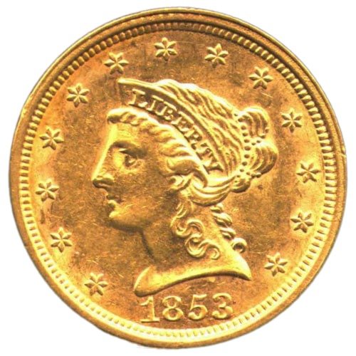Gus25liberty1853xf 01209 1853 Us Gold Liberty Xf 2.50 Coin Obverse