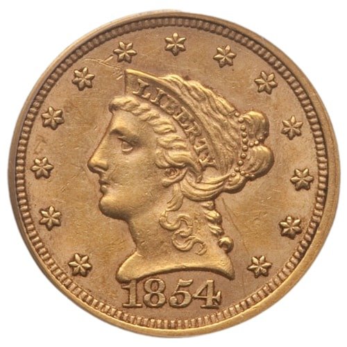 Gus25liberty1854au 01209 1854 Us Gold Liberty Au 2.50 Coin Obverse