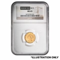 NGC MS-65 $2.50 Liberty Quarter Eagle Gold Coin - Random Year