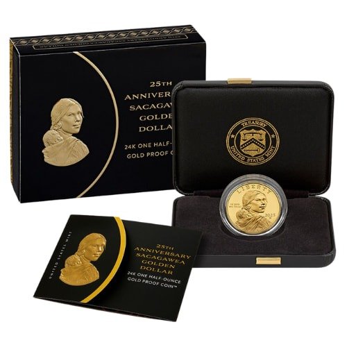 Gus25sacagawea 05p 2025 Us Gold 25th Anniversary Sacagawea Dollar 12 Oz Proof Main