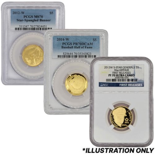 Gus5commem70 024187 Random Us Gold 5 Commem Bu Or Proof Ms Pf 70 Ngc Or Pcgs Front