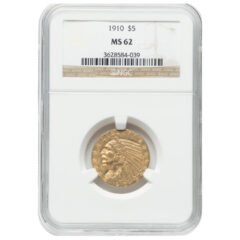 1910 NGC MS-62 $5 Indian Head Half Eagle Gold Coin