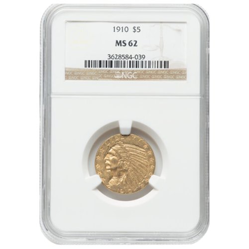 Gus5indian1910ngcms62 02419 1910 5 Indian Head Half Eagle Gold Coin Ngc Ms 62 Front