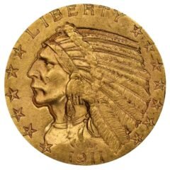 1911-S $5 Indian Half Eagle Gold Coin - BU