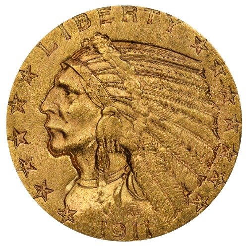 Gus5indian1911sbu 02419 Us Gold Coin 1911 S 5 Indian Bu Front
