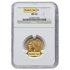 NGC MS-62 $5 Indian Half Eagle Gold Coin - Random Year