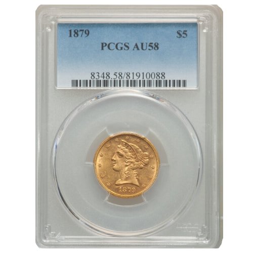 Gus5liberty1879pcgsau58 02419 1879 5 Us Gold Liberty Pcgs Au 58 Front