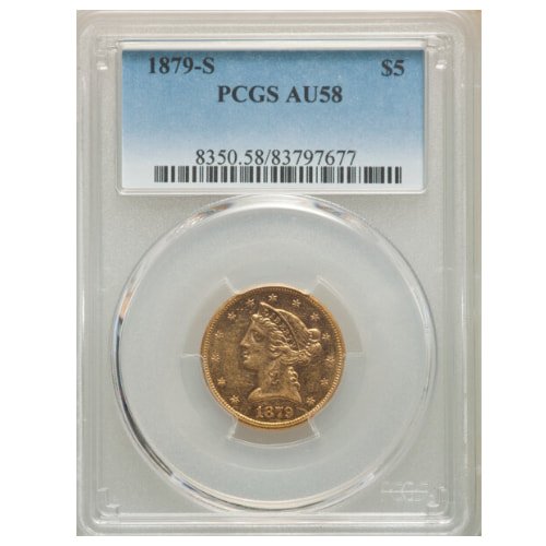 Gus5liberty1879spcgsau58 02419 1879 S 5 Us Gold Liberty Pcgs Au 58 Front