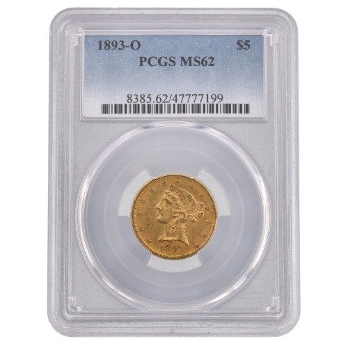 Gus5liberty1893opcgsms62 02419 1893o Us Gold Liberty 5 Pcgs Ms62 1 Sdbullion Gold Obv 500x500 1