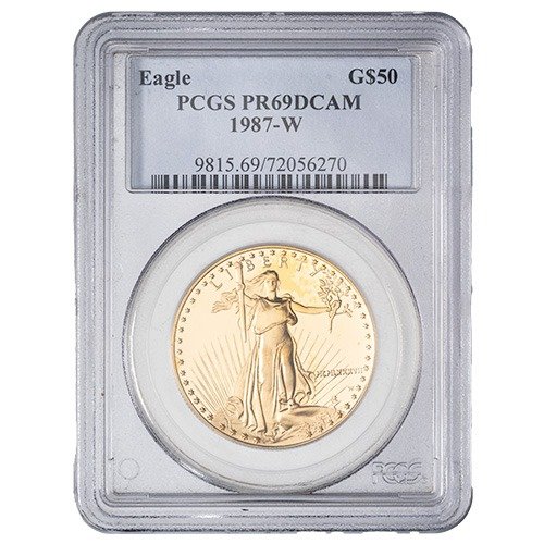 Gus87agepcgspr69 1p 1987 Us Gold Eagle Pcgs Pr 69 1 Oz Proof Obverse