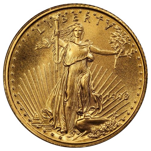 Gus98age 010 1998 Us Gold Eagle 1 10 Oz Coin Obverse