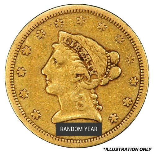 Guslibertycln 01209 Us Gold Liberty Quarter Eagle 2.50 Coin Cleaned Jewelry Random Year Obv