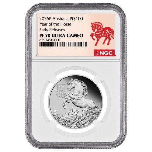 Ppe26lunarhorsengcpf70er 1p 2026 Pe Platinum Lunar Year Of The Horse Ngc Pf 70 Early Release 1 Oz Proof Coin Front