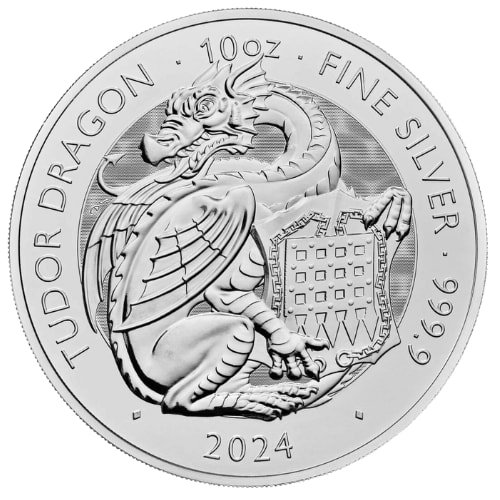 Sbr24tbdragon 10 2024 Br Silver Tudor Beasts Dragon 10 Oz Coin Reverse