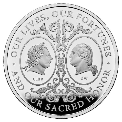 Sbr25twogeorges 5p 2025 Br Silver The Two Georges 5 Oz Proof W Box And Coa Reverse