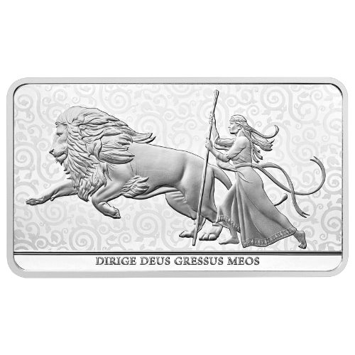 Sbr25unalionbar 100 2025 Br Silver Una And The Lion 100 Oz Bar Front