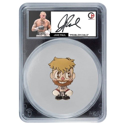 Sci24jakepaulchibipcgspr70 2c Celebrity Mint Jake Paul 2024 Colorized Chibi Pcgs Pr 70 2 Oz Silver Autographed Label Limited To 450 Front