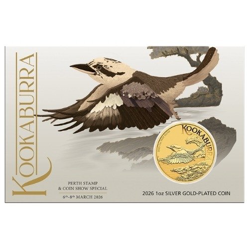 Spe26kookgoldplate 1 2026 Pe Silver Kookaburra 1 Oz Gold Plated Coin In Card Frontcard