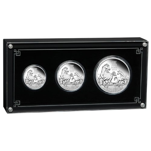Spe26lunarhorseset 3.5p 2026 Pe Silver Lunar Series Iii Year Of The Horse 3 Coin Proof Set Boxin