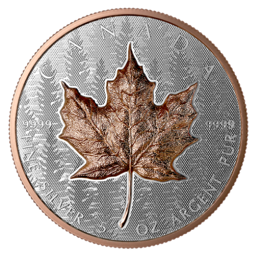 Src25maplerosegolduhr 5rp 2025 Rc Silver Maple Ultra High Relief 5 Oz Reverse Proof Rose Gold Plating Obv Rev