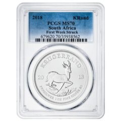 2018 PCGS MS-70 First Week Struck 1 oz South African Silver Krugerrand Coin