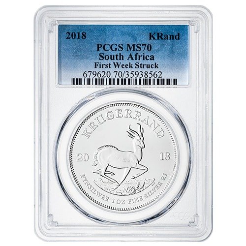 Ssa18krugpcgsms70fws 1 2018 Sa Silver Krugerrand Pcgs Ms 70 First Week Struck 1 Oz Coin Obverse