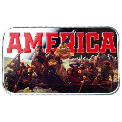 Sscamericadelawarebar 1c Sc Silver America Crossing The Delaware 1 Oz Colored Bar Front