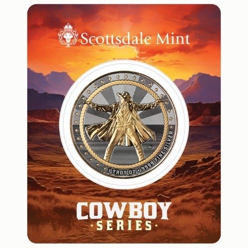 Ssccowboygunslingergilded 1 Sc Silver Cowboy Series The Gunslinger 1 Oz Gilded Round Cardfront
