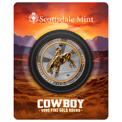 Ssccowboyroundgilded 1 Sc Silver Cowboy Gilded 1 Oz Round Front