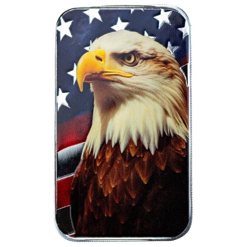 Sscpatrioticbaldeaglebar 1c Sc Silver Patriotic Bald Eagle 1 Oz Colored Bar Front