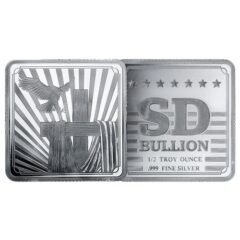 1/2 oz SD Bullion Cross and Flag Square Silver Bar