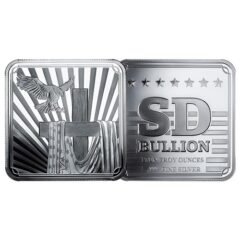 10 oz SD Bullion Cross and Flag Square Silver Bar