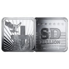 5 oz SD Bullion Cross and Flag Square Silver Bar