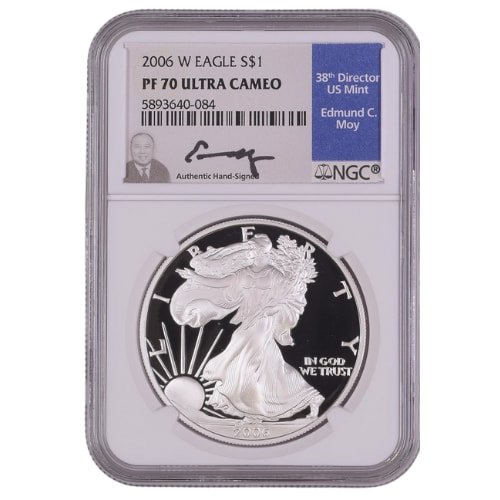 Sus06asewngcpf70moy 1p 2006 W Us Silver Eagle Ngc Pf 70 1 Oz Proof Coin Edmund C. Moy Label Front