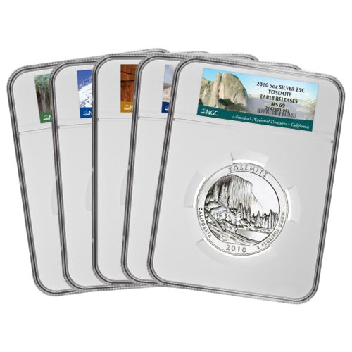 Sus10atbsetngcms69er 25 2010 Us Silver America The Beautiful Ngc Ms 69 Early Releases 5 Coin Set Front