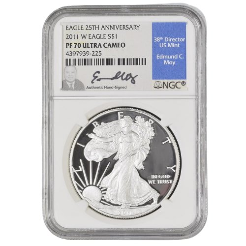Sus11asewngcpf70moy 1p 2011 W Us Silver Eagle Ngc Pf 70 1 Oz Proof Coin Edmund C. Moy Label Front
