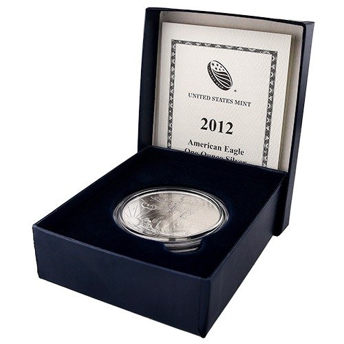 Sus12asew 1b 2012 W Us Silver Eagle 1oz Burnished Coin Wboxandcoa Boxleft2 500x500 1