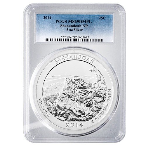 Sus14atbshenpcgsms69dmpl 5 2014 Us Silver Atb Shenandoah Pcgs Ms 69 Dmpl 5 Oz Coin Front