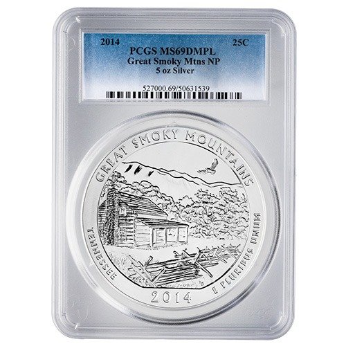 Sus14atbsmokypcgsms69dmpl 5 2014 Us Silver Atb Great Smoky Mountains Pcgs Ms 69 Dmpl 5 Oz Coin Front