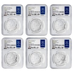 2021 NGC MS-70 First Day of Issue Morgan and Peace Dollar Silver 6-Coin Set - Joel Iskowitz Labels