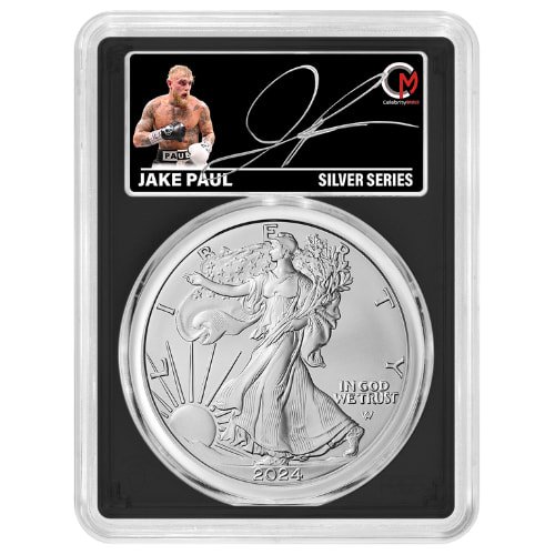 Sus24asepcgsms70jakepaulbc 1 Celebrity Mint 2024 Silver Eagle Pcgs Ms 70 Jake Paul Signed Label Black Core Small