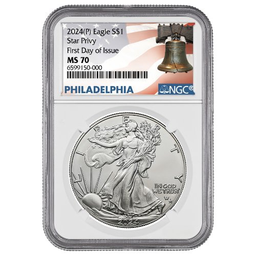 Sus24asepstarprivyngcms70fdoiphil 1 2024 P Us Silver Eagle Star Privy Ngc Ms 70 First Day Of Issue 1 Oz Coin Philadelphia Label Front