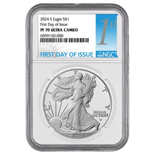 Sus24asesngcpf70fdoi 1p 2024 S Us Silver Eagle Ngc Pf 70 First Day Of Issue 1 Oz Proof Front
