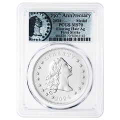 2024 PCGS MS-70 First Strike 1 oz US 230th Anniversary Flowing Hair Silver Medal - Flowing Hair Label