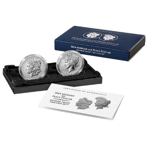 Sus24mpset 1716rp 2024 S Us Silver Morgan Peace Dollar Reverse Proof 2 Coin Set W Box Coa Set