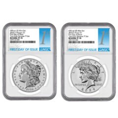 2024-S NGC PF-70 First Day of Issue Morgan & Peace Dollar Reverse Proof Silver 2-Coin Set