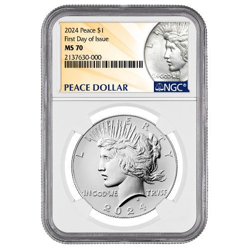 Sus24peacedollngcms70fdoipeace 0859 2024 Us Silver Peace Dollar Ngc Ms 70 First Day Of Issue Peace Dollar Label Obverse