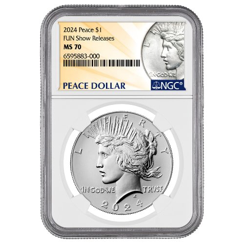Sus24peacedollngcms70fun 0859 2024 Us Silver Peace Dollar Ngc Ms 70 Coin Fun Show Releases Front